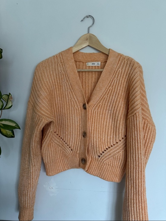 Mango Light Peach Ribbed Button-Front Cardigan - Picture 1 of 5